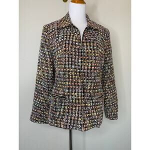Rainbow & Black Boucle Blazer Sz 14 Zip Front
